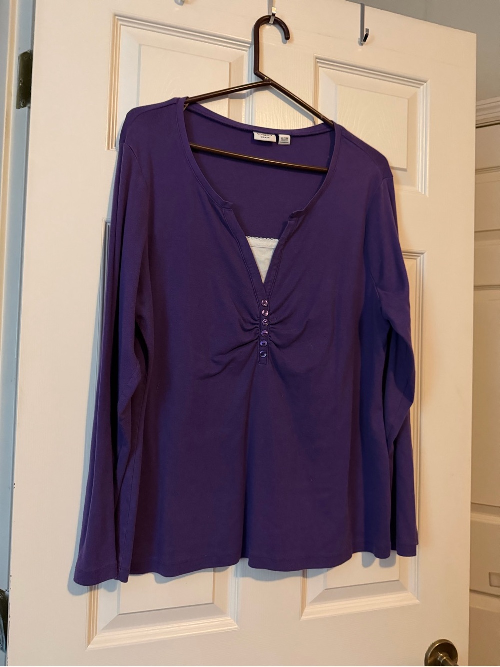 Cato Purple Long Sleeve V-Neck Top with Gathered Front